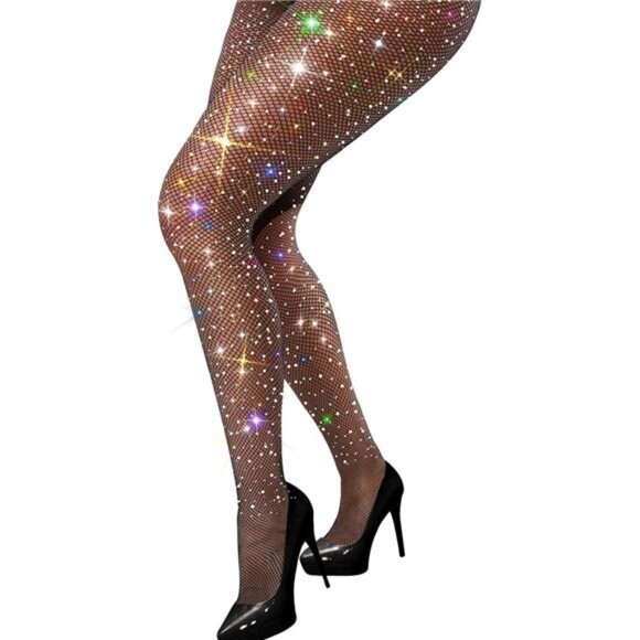 Stockings Rhinestone Fishnet Tights for Women Black - Picture 1 of 6